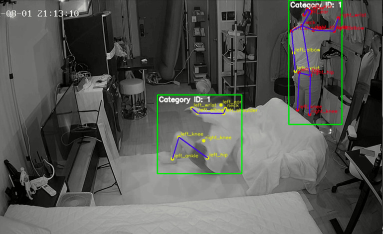 AI 자세 분석을 위한 인체 관절 키포인트 추출 및 바운딩 박스 라벨링 예시